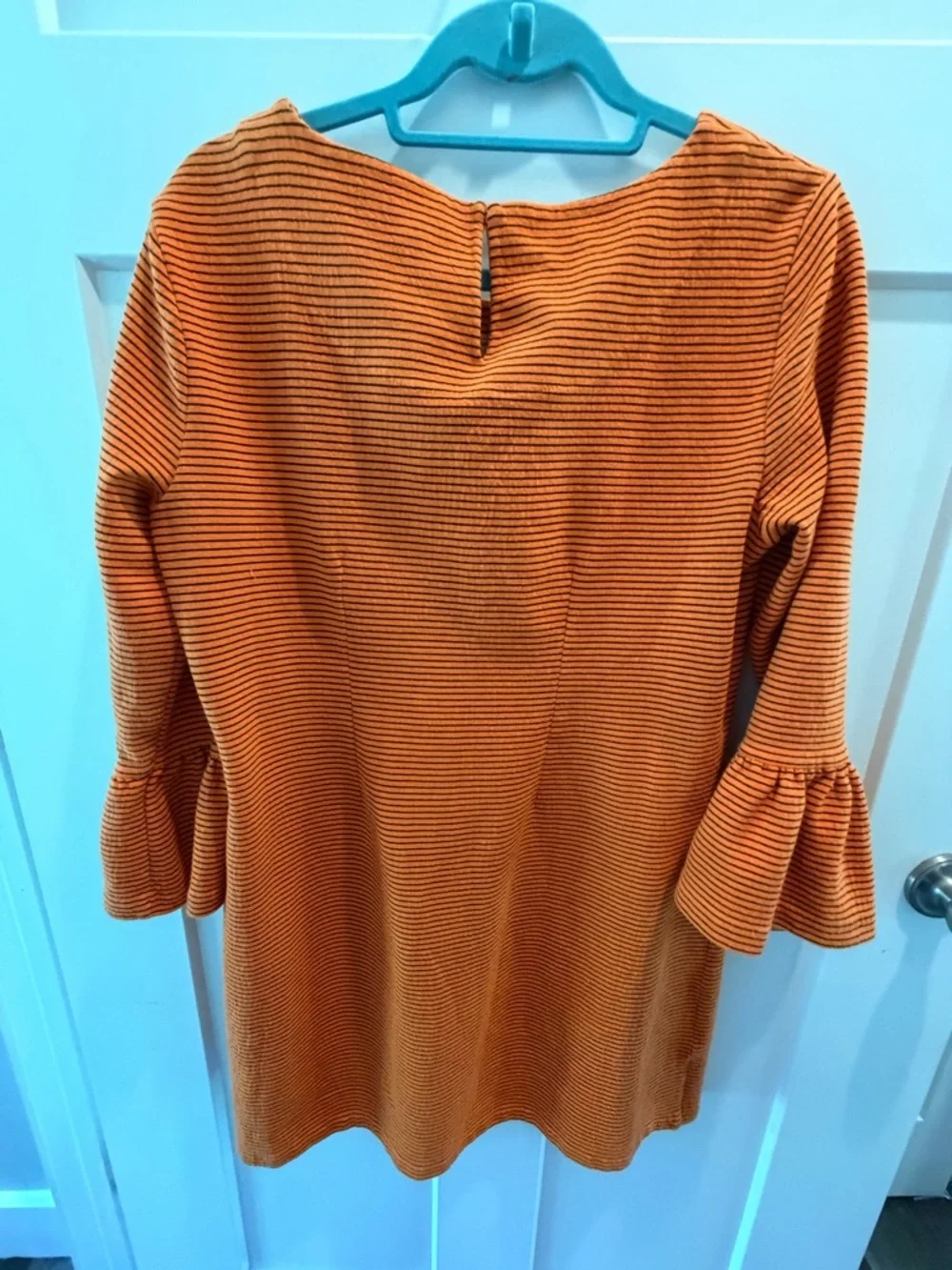 J.Crew Orange Black Striped Bell Sleeve Top Size L Casual Knit Blouse